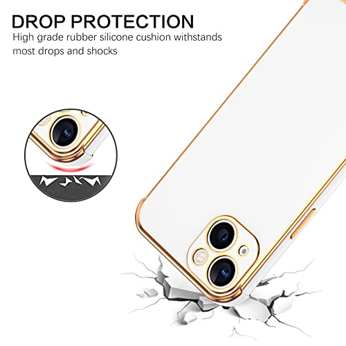 BENTOBEN iPhone 13 Case, Phone Case iPhone 13 6.1, Slim Thin Luxury Gold Design Shockproof Protective Soft TPU Bumper Drop Protection Cute Case for Girls Women Boys Men iPhone 13 Cover, White/Gold