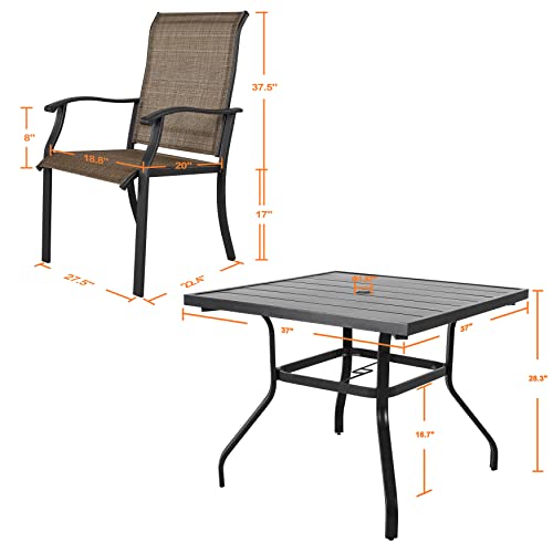 Nuu Garden 5 Piece Patio Dining Set Outdoor Table and Chairs Set for Garden Patio Backyard, 4 Textilene Dining Chairs and 1 Iron Patio Table with Umbrella Hole, Black with Gold Speckles and Brown