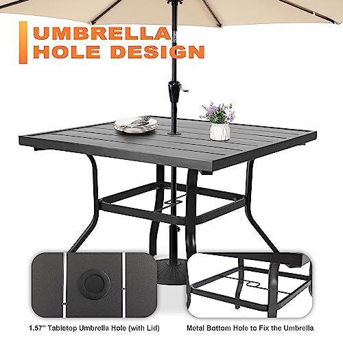 Nuu Garden 5 Piece Patio Dining Set Outdoor Table and Chairs Set for Garden Patio Backyard, 4 Textilene Dining Chairs and 1 Iron Patio Table with Umbrella Hole, Black with Gold Speckles and Brown