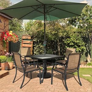 Nuu Garden 5 Piece Patio Dining Set Outdoor Table and Chairs Set for Garden Patio Backyard, 4 Textilene Dining Chairs and 1 Iron Patio Table with Umbrella Hole, Black with Gold Speckles and Brown