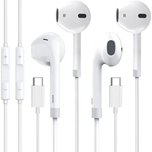 2 pack-type c earbuds wired earphones with microphone，usb c headphones earbuds&remote control noise cancelling in-ear headset for ipad pro,pixel 7/6/6a/5/4,galaxy s23/s22/s21/s20/ultra note 10/20