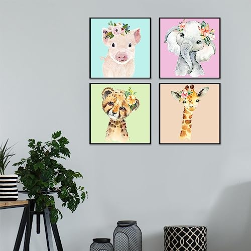 Cornovou 4 Pack Paint by Number for Adults Canvas Framed, 10x10 inch Animals Paint by Number Kits for Kids Beginner, DIY Elephant Giraffe Acrylic Oil Painting for Home Wall Decor Adults Kids Gift