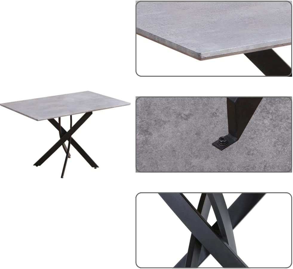 NIERN Marble Dining Table with Chromed Legs,47" Modern Rectangular Kitchen Table for Dining Room Kitchen,Grey