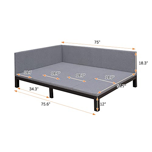 Eafurn Upholstered Full Daybed Frame with Cushion, Full Size Daybed with Slat Support, Sturdy Wooden Full Sofa Bed for Living Room Bedroom Dorm Guest Room, No Box Spring Needed