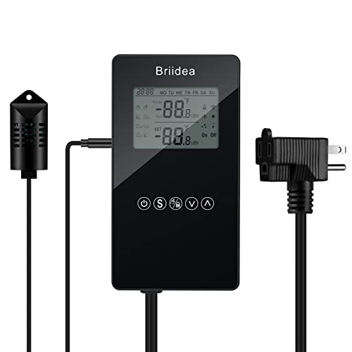 Humidity Controller, Briidea Pre-Wired Humidistat Humidifier Dehumidifier with LCD Display High Accuracy Humidity Sensor, Ideal for Greenhouse Mushroom Grow Tent