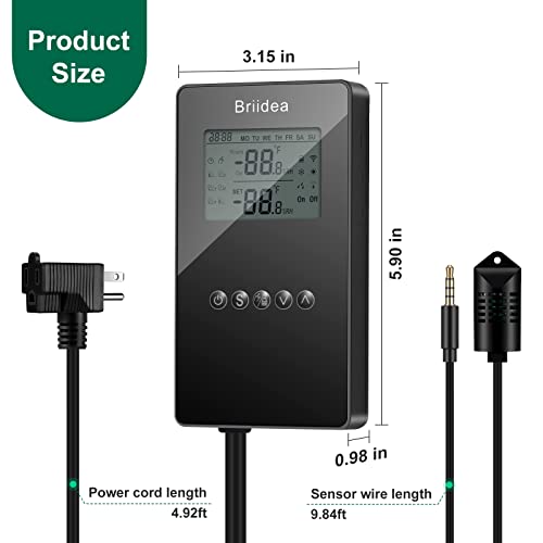 Humidity Controller, Briidea Pre-Wired Humidistat Humidifier Dehumidifier with LCD Display High Accuracy Humidity Sensor, Ideal for Greenhouse Mushroom Grow Tent