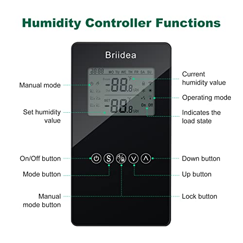 Humidity Controller, Briidea Pre-Wired Humidistat Humidifier Dehumidifier with LCD Display High Accuracy Humidity Sensor, Ideal for Greenhouse Mushroom Grow Tent