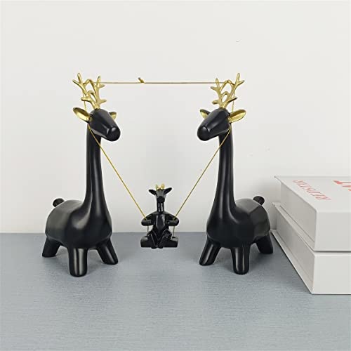 Reindeer Decor Statue Resin Deer Sculpture 3PCS Black Deer Family Set Deer Home Decor Parents with Child Decoration for Home Office Decor Black