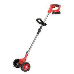 cordless electric lawn mower 24v 6000mah battery powered trimmer rechargeable telescopic rod d-shaped handle lawn mower red us plug