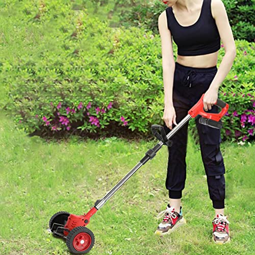 Cordless Electric Lawn Mower 24V 6000mAh Battery Powered Trimmer Rechargeable Telescopic Rod D-Shaped Handle Lawn Mower Red US Plug