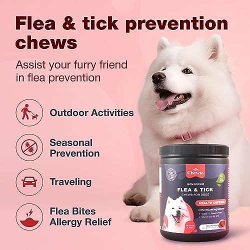 CHEWIA Flea & Tick Prevention Chews for Dogs - 180 Soft Duck Flavor Chews - Natural Dog Flea and Tick Supplement - Flea and Tick Prevention Pet Supplies for Dogs of All Breeds, Ages & Sizes