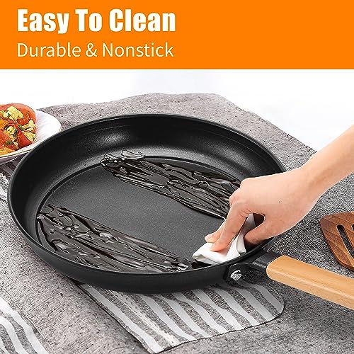 bodkar Versatile Nonstick Round Grill Flat Pan for Stove Tops,10" Lightweight Grill Frying Egg Omelet Pan Skillets for Camping Indoor Outdoor Cooking