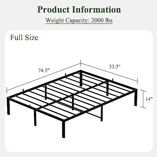 Vecilla Full Size Bed Frame 14 inch Heavy Duty Metal Platform Bed Frame No Box Spring Needed, Non-Slip Mattress Foundation, Easy Assembly, Noise-Free, Black