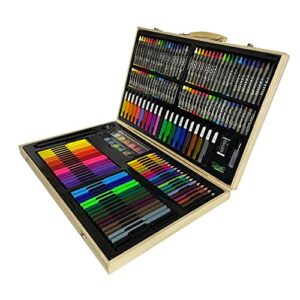 180 piece wooden set drawing and markers art pen set, artist boutique & paintbrush tip colorful pens for kids adult coloring book christmas card drawing, (wood original)