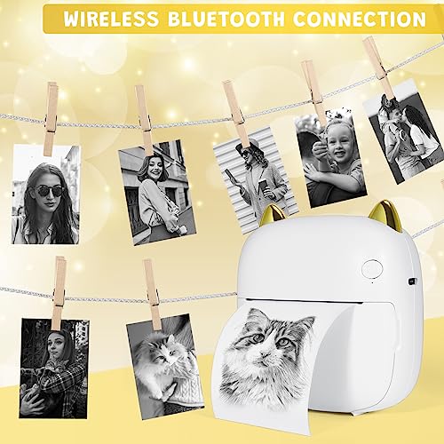 Mini Printer Portable for Smartphone, Inkless Thermal Printer with 7 Rolls of Printing Paper, Wireless Pocket Printer Smart Sticker Printer for Picture, Receipt Label, Notes, Memo Printing (White)
