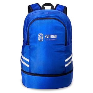 svitbag blue large waterproof sports backpack 35.5l capacity polyester fabric reflective side stripes, multiple compartments, laptop and phone pockets - best for gym