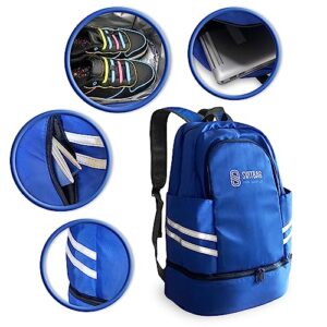 Svitbag Blue Large Waterproof Sports Backpack 35.5L Capacity Polyester Fabric Reflective Side Stripes, Multiple Compartments, Laptop and Phone Pockets - Best for Gym