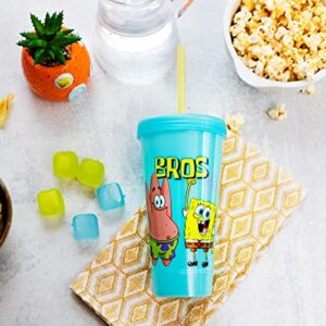 SpongeBob SquarePants "Bros" Color-Changing Plastic Travel Tumbler | Includes Reusable Straw, Leak-Resistant Lid, Fake Ice Cubes | Holds 24 Ounces
