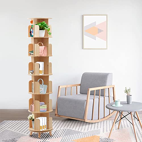 LOYALHEARTDY Rotating Bookshelf, 6 Tier 360°Floor Standing Revolving Bookcase Storage Rack Corner Book Shelf Organizer for Bedroom, Living Room'