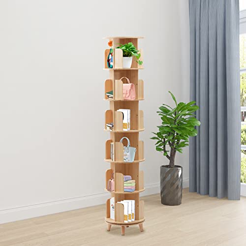 LOYALHEARTDY Rotating Bookshelf, 6 Tier 360°Floor Standing Revolving Bookcase Storage Rack Corner Book Shelf Organizer for Bedroom, Living Room'