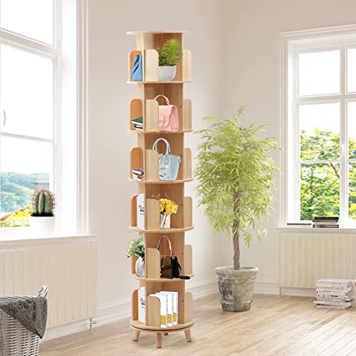 LOYALHEARTDY Rotating Bookshelf, 6 Tier 360°Floor Standing Revolving Bookcase Storage Rack Corner Book Shelf Organizer for Bedroom, Living Room'