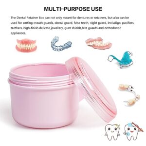 Denture Bath Case Cup Box Holder Storage Soak Container with Strainer Basket for Home or Travel Denture Cleaning (pink)