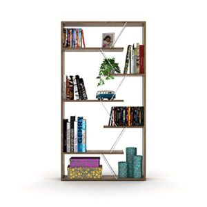 dshade modern 6 tier book shelf solid wood tall bookshelf organizers open display shelf book home office furniture bookcase open display shelf for living room home office (walnut/chrome)