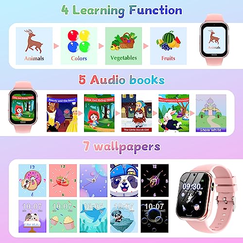 Smart Watch for Kids Gift for Girls Toys Age 6-8 Kids Game Smart Watches for Girls Boys 8-10 with 24 Games Video Camera Music Alarm Educational Birthday Gifts Ages 6 7 8 9 10 11 12 Years Old (Pink)