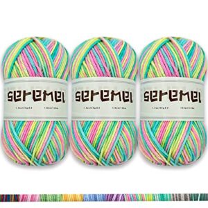 3 pcs pack with 5-ply acrylic yarn, 3 balls of 4.8oz/135g soft 3mm medium thick colorful yarn for crocheting knitting, 260 yds/240m crochet blanket、braids/diy (candy color)