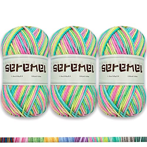 3 Pcs Pack with 5-Ply Acrylic Yarn, 3 Balls of 4.8Oz/135g Soft 3mm Medium Thick Colorful Yarn for Crocheting Knitting, 260 Yds/240m Crochet Blanket、Braids/DIY (Candy Color)