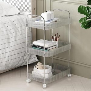 3-tier acrylic rolling utility cart with wheels multi-functional storage trolley cart with clear trays movable storage cart organizer for kitchen bathroom living room office