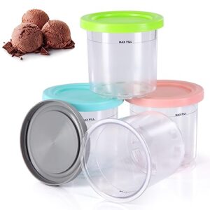 4 Pack Ice Cream Pints and Lids Compatible with Ninja NC300 NC301 NC299AMZ Series Creami Ice Cream Makers,BPA-Free,Dishwasher Safe,Color Lids(16oz Cups)