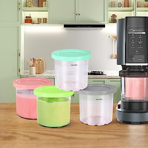 4 Pack Ice Cream Pints and Lids Compatible with Ninja NC300 NC301 NC299AMZ Series Creami Ice Cream Makers,BPA-Free,Dishwasher Safe,Color Lids(16oz Cups)