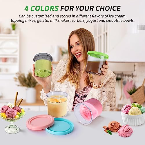 4 Pack Ice Cream Pints and Lids Compatible with Ninja NC300 NC301 NC299AMZ Series Creami Ice Cream Makers,BPA-Free,Dishwasher Safe,Color Lids(16oz Cups)