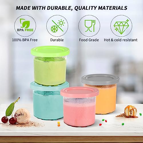 4 Pack Ice Cream Pints and Lids Compatible with Ninja NC300 NC301 NC299AMZ Series Creami Ice Cream Makers,BPA-Free,Dishwasher Safe,Color Lids(16oz Cups)