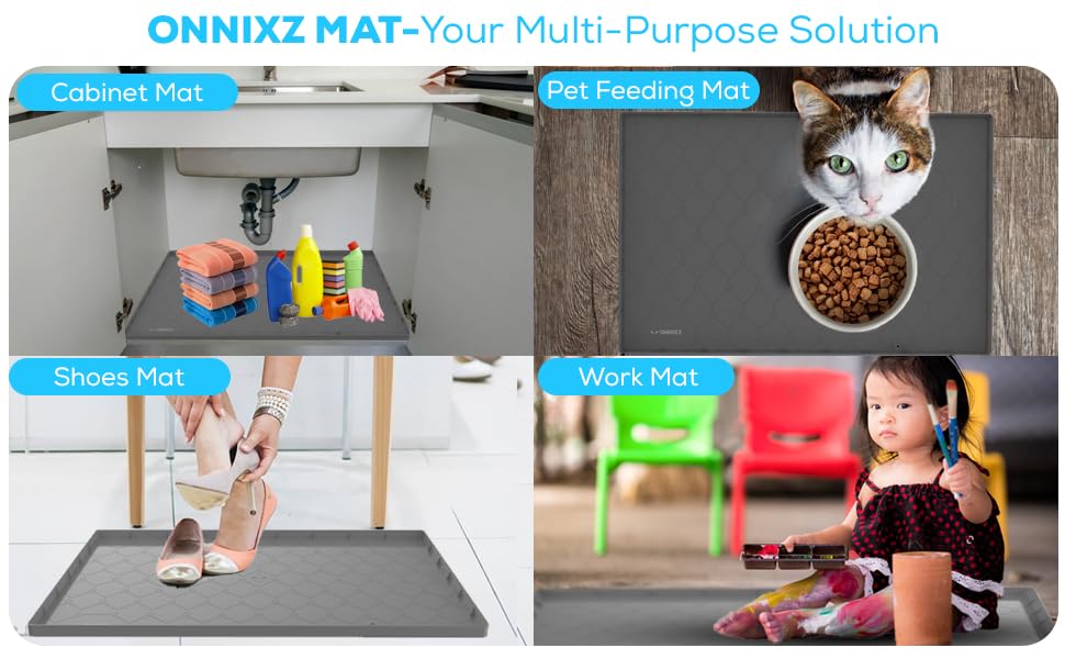 ONNIXZ Under Sink Mat for Kitchen Waterproof - 34" X 22" Strong Silicone Under Sink Liner with Drain Hole, Sink Cabinet Protector Mats for Kitchen & Bathroom, Under Sink Drip Tray Mat for Leaks Spills