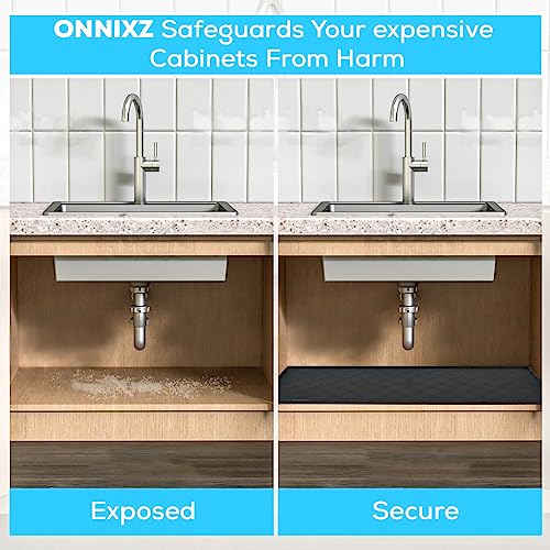 ONNIXZ Under Sink Mat for Kitchen Waterproof - 34" X 22" Strong Silicone Under Sink Liner with Drain Hole, Sink Cabinet Protector Mats for Kitchen & Bathroom, Under Sink Drip Tray Mat for Leaks Spills