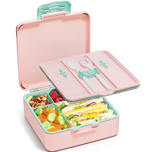 Fimibuke Bento Lunch Box for Kids - Leak Proof Toddler Bento Box with 4 Compartments BPA Free Dishwasher Safe Lunch Container with Utensils, Ideal Portion Sizes for Ages 3-12 Girls Boys for School