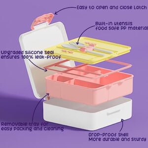 Fimibuke Bento Lunch Box for Kids - Leak Proof Toddler Bento Box with 4 Compartments BPA Free Dishwasher Safe Lunch Container with Utensils, Ideal Portion Sizes for Ages 3-12 Girls Boys for School