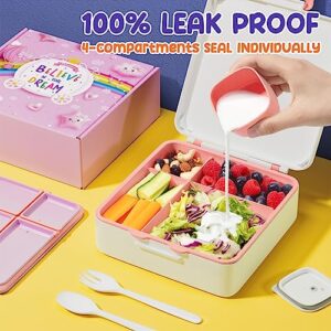 Fimibuke Bento Lunch Box for Kids - Leak Proof Toddler Bento Box with 4 Compartments BPA Free Dishwasher Safe Lunch Container with Utensils, Ideal Portion Sizes for Ages 3-12 Girls Boys for School