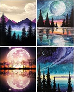 suyaloo 4 pack paint by numbers,moon paint by numbers for adults kids beginner,landscape drawing paintwork with paintbrushes diy acrylic paint canvas oil painting for home wall decor 12x16inch