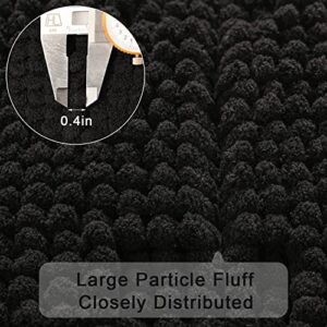 QJHOMO Black Bathroom Rug Chenille Bath Mats for Bathroom Non Slip Floor Mat, Thick Soft Shaggy Bath Rugs, Super Absorbent Bathmat Quick Dry, Machine Washable Microfiber Rugs for Shower, 16 x 24 Inch