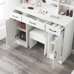 Large Vanity, Vanity Desk with Mirror & Lights,White Vanity Set Makeup Table with 3 Drawer & 3 Level Storage Dresser,2 Cabinets,Bedroom Dressing Table