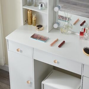 Large Vanity, Vanity Desk with Mirror & Lights,White Vanity Set Makeup Table with 3 Drawer & 3 Level Storage Dresser,2 Cabinets,Bedroom Dressing Table