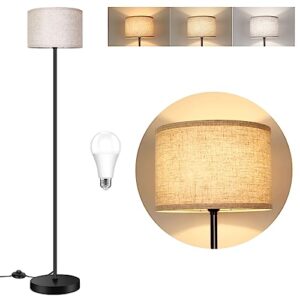 TOBUSA Floor Lamp for Living Room Bedroom with 3CCT LED Bulb, Modern Standing Lamp Drum Shade, 65’’ Tall Lamp with Foot Switch Black Pole, Dimmable Simple Design Stand Up Lamp for Home Office Reading