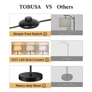 TOBUSA Floor Lamp for Living Room Bedroom with 3CCT LED Bulb, Modern Standing Lamp Drum Shade, 65’’ Tall Lamp with Foot Switch Black Pole, Dimmable Simple Design Stand Up Lamp for Home Office Reading