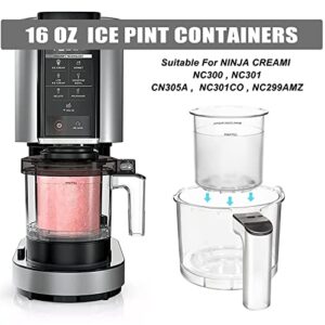 Ice Cream Pints Containers and Lids,16oz Cups Compatible with NC301 NC300 NC299AMZ Series Creami Ice Cream Makers, BPA-Free Ice Cream Storage Containers, Dishwasher Safe (4)