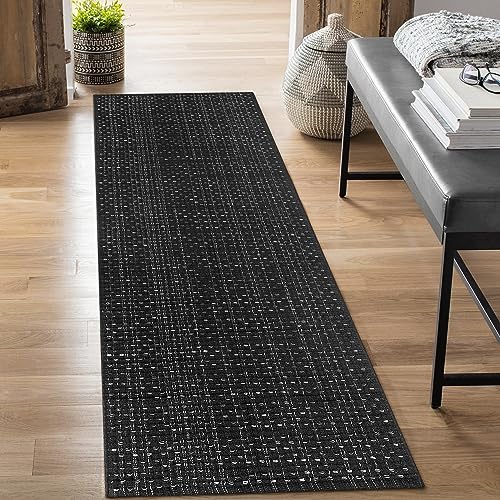 Nailttos Kitchen Runner Rug 2' x 6', Modern Hand Woven Reversible Bohemian Black and White Rug, Machine Washable Kitchen Rug Runner Floor Carpet for Bedroom Bathroom Laundry Living Room