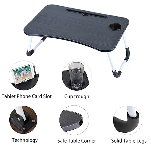 RIYONHO Lap Desk Folding Table Laptop Desk Portable Foldable Bed Table 19Inch Laptop Lap Desk Tray Table for Working Studying, Eating, and Movies（Black）