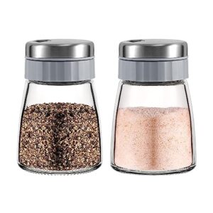 vzaahu Grey Glass Salt and Pepper Sharkers Set with Adjustable Pour Holes - Spice Shaker Salt Dispenser Pepper Dispenser - Perfect for Pink Himalayan, Table Salt, Black and White Pepper (Grey)